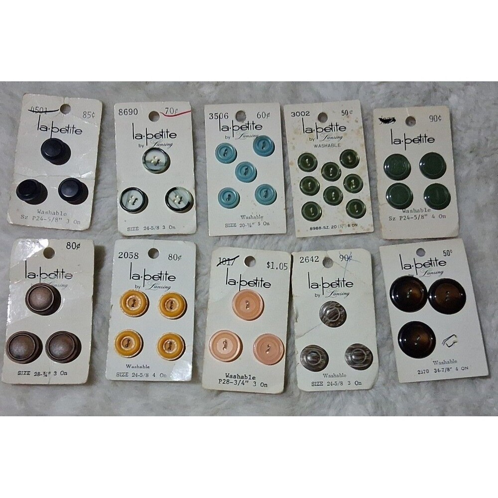 Vintage La Petite by Lansing Buttons Assorted Colors and Sizes 10 card lot